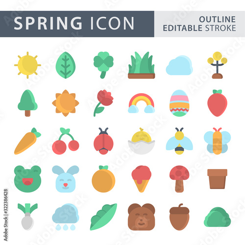 Set of Spring icon in Flat Color style isolated on white background. for your web site design, logo, app, UI. Vector graphics illustration and editable stroke. EPS 10.