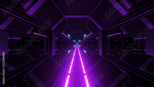 3d illustration background wallpaper with space hangar tunnel corridor with glowing light bottom graphic artwork
