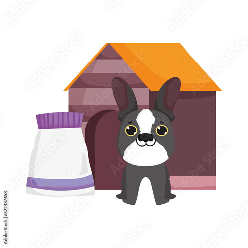 dog house with food package cartoon pets