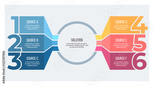 Business infographic. Organization chart with 6 options. Vector template.