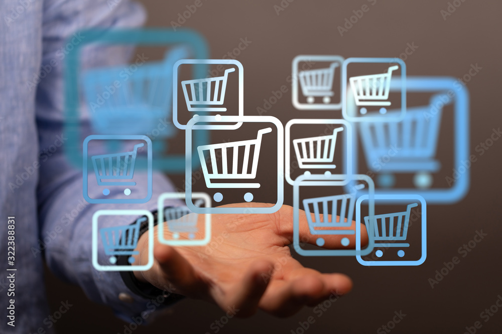 Online shopping business concept selecting shopping cart. Online shopping business concept selecting shopping cart.