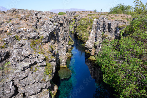 Silfra crack with clear crystal water in Thingvellir national park