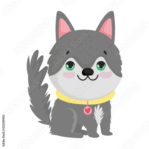 little dog with madallion heart sitting cartoon pets