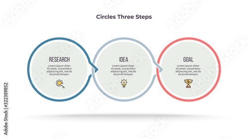 Business infographics. Timeline with 3 steps, options, circles. Vector template.