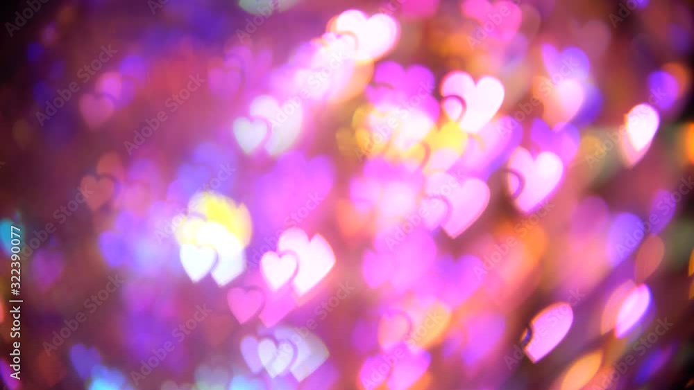 Bright blue, pink and purple hearts bokeh lights. Beautiful valentines day footage Bright blue, pink and purple hearts bokeh lights. Beautiful valentines day footage