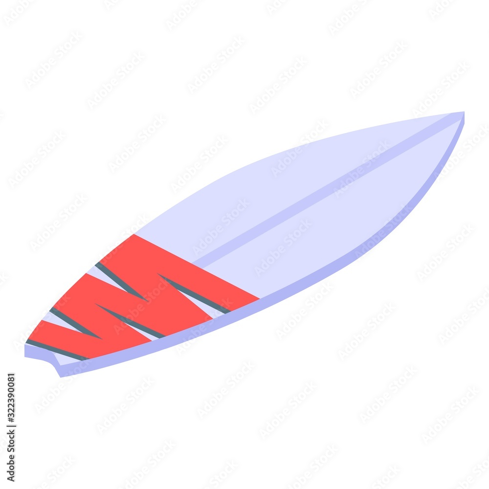 Red white surfboard icon. Isometric of red white surfboard vector icon for web design isolated on white background Red white surfboard icon. Isometric of red white surfboard vector icon for web design isolated on white background