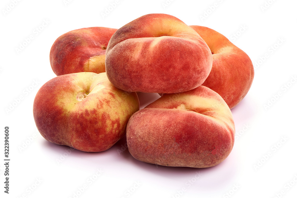 Flat Peaches, ripe nectarines, isolated on white background Flat Peaches, ripe nectarines, isolated on white background
