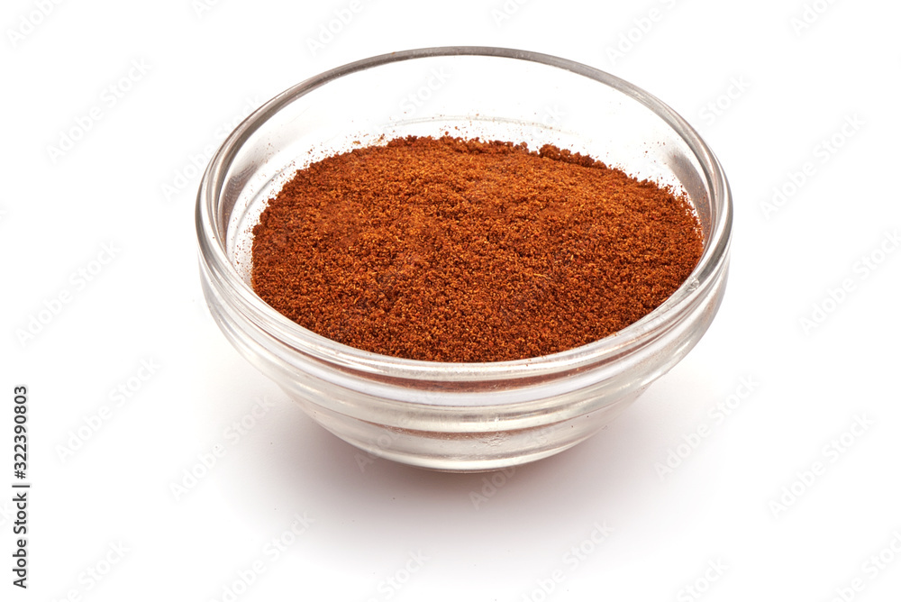 Dry red chili pepper, paprika powder, isolated on white background Dry red chili pepper, paprika powder, isolated on white background