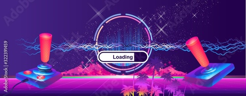 Futuristic horizontal banner retro joystick