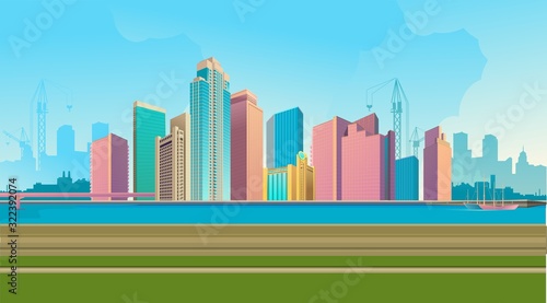 City landscape horizontal day vector banner