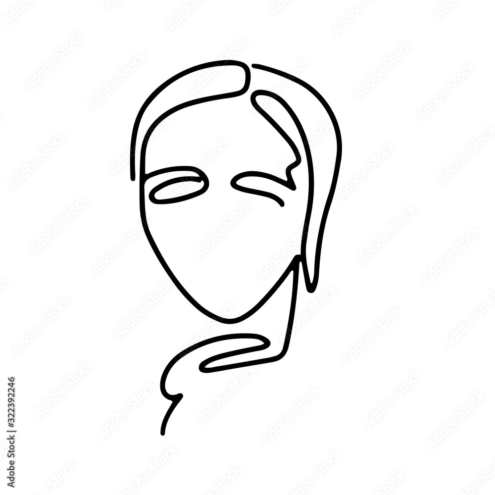 Abstract art woman face hand drawn with continuous line. Simple young girl portrait drawing. Contemporary vector character Abstract art woman face hand drawn with continuous line. Simple young girl portrait drawing. Contemporary vector character