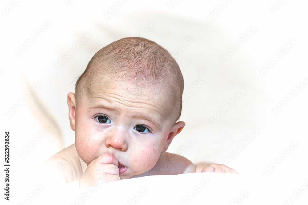 Face portrait of a beautiful baby boy without hair Face portrait of a beautiful baby boy without hair