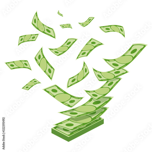 Money falls from above and piles.