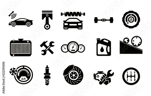 Car repair shop and mechanic icon set. Vector illustration