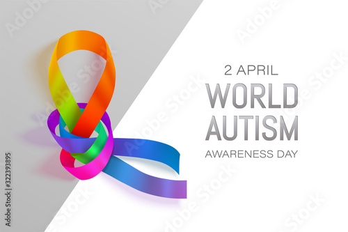 Autism awareness world day vector banner with photorealistic ribbon