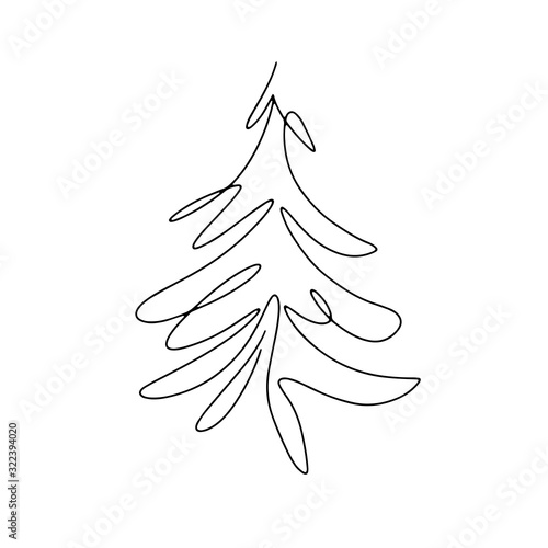Abstract one continuous line art with botanical illustration with fir tree. Simple digital illustration. Vector graphic design download