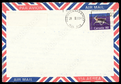 Luftpost airmail Canada Kanada vintage retro Umschlag envelope gestempelt used Briefmarke stamp Peary caribou Karibu Tier Reh Hirsch Slogan Postal Code 1991