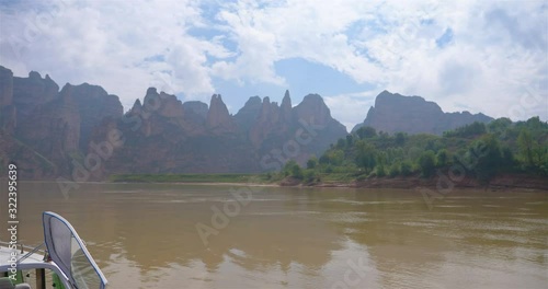 Landscape view of the yellow river in liujia xia Bingling Temple, Gansu China. photo