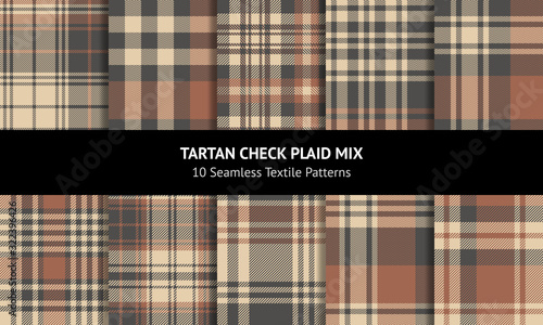 Plaid pattern set. Seamless tartan check plaid backgrounds in brown and beige for scarf, blanket, throw, duvet cover, or other modern autumn and winter fashion textile print.