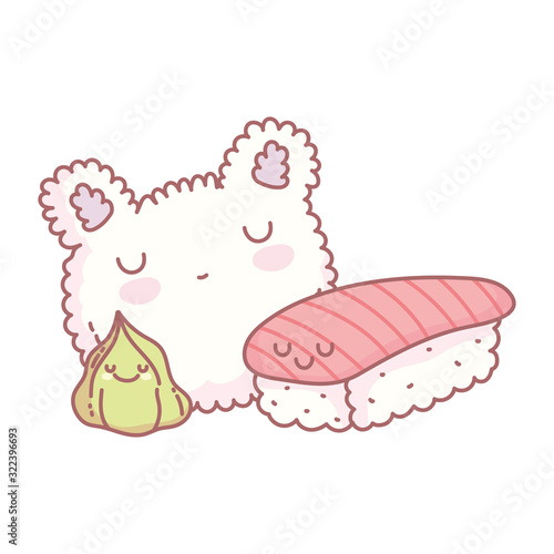 rice shape sushi and wasabi menu restaurant cartoon food cute