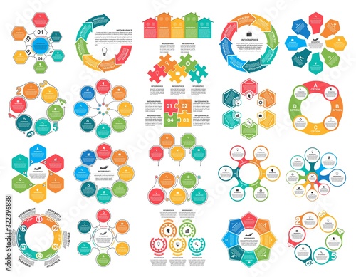 Bundle infographic elements in flat style for business presentations and brochures.