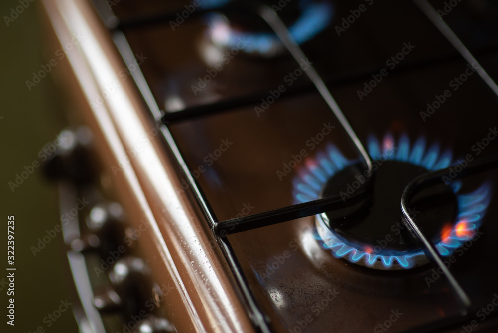 Burning blue flame of gas on the stove. Gas-burner Burning blue flame of gas on the stove. Gas-burner