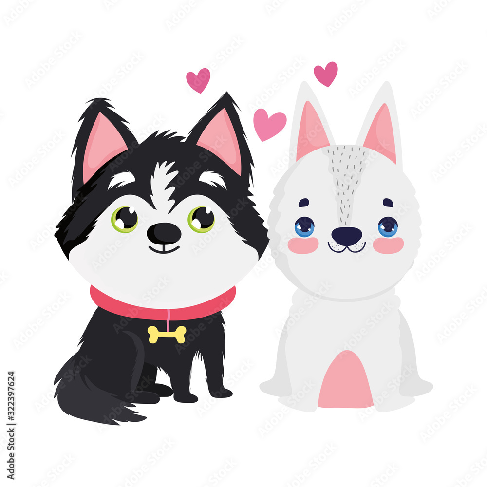 Obraz premium adorable puppy and white dog sitting cartoon pets