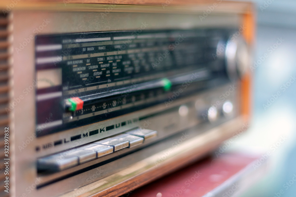 Fototapeta premium detail of an old retro style radio with selective focus