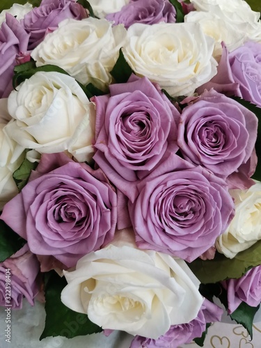 bouquet of white and lilac roses