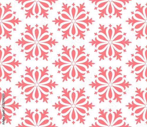 Flower geometric pattern. Seamless vector background. White and pink ornament. Ornament for fabric, wallpaper, packaging. Decorative print © ELENA