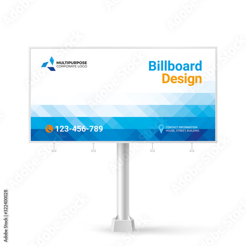 Billboard design, advertising outdoor banner for placing photos and text, creative geometric blue background