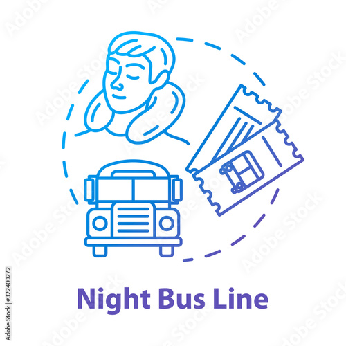 Night bus line concept icon. Rest on the way, budget tourism idea thin line illustration. Sleeping tourist, international autobus and travel tickets vector isolated outline RGB color drawing