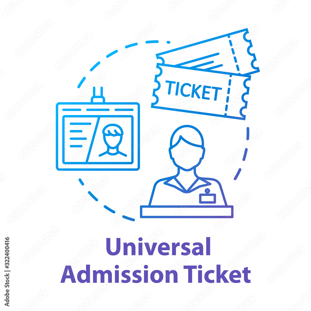 Universal admission ticket concept icon. Personal premium access pass idea thin line illustration. All inclusive tourism, money saving travel. Vector isolated outline RGB color drawing Universal admission ticket concept icon. Personal premium access pass idea thin line illustration. All inclusive tourism, money saving travel. Vector isolated outline RGB color drawing