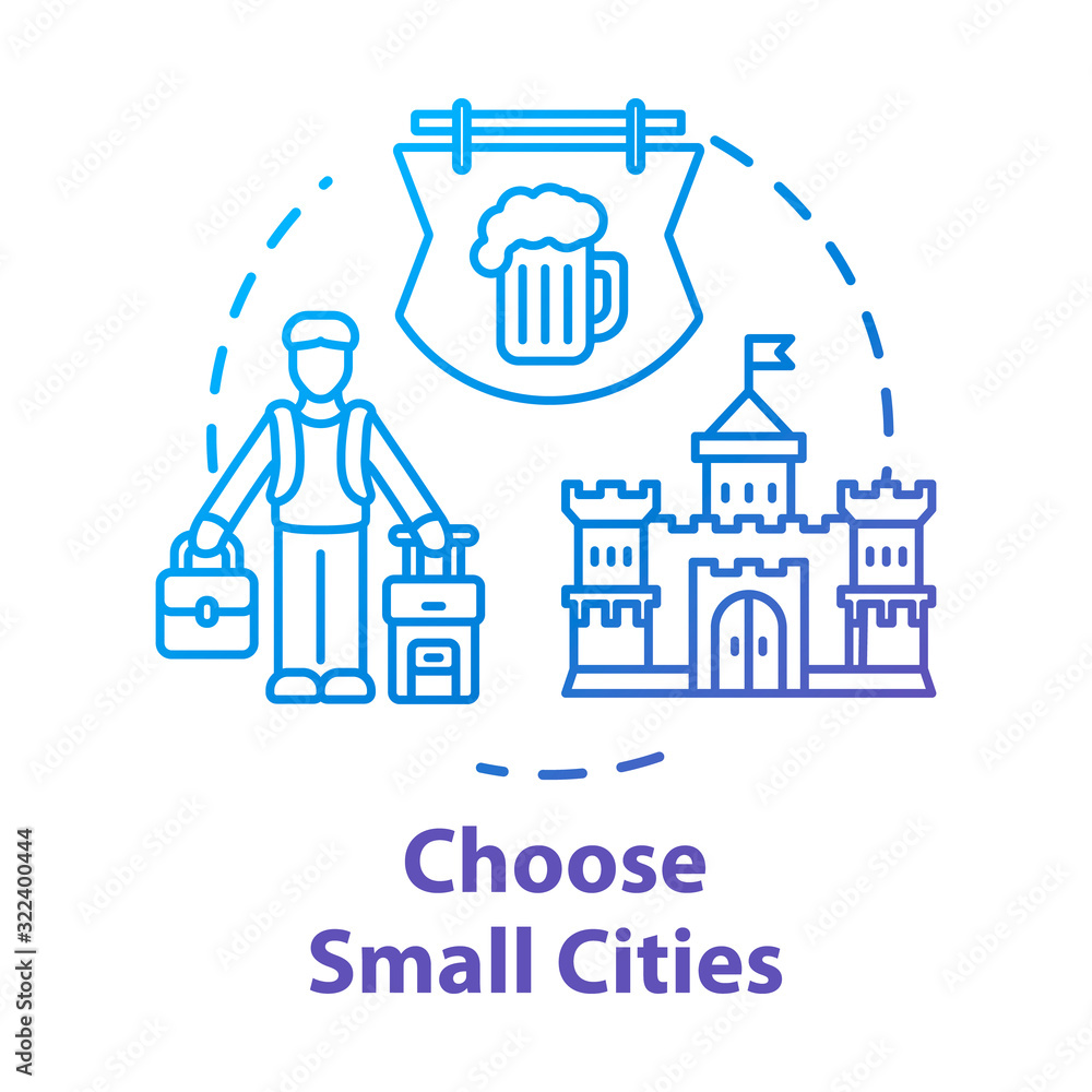 Choose small cities concept icon. Affordable travel, small towns visit idea thin line illustration. Indigenous culture experience, budget tourism. Vector isolated outline RGB color drawing