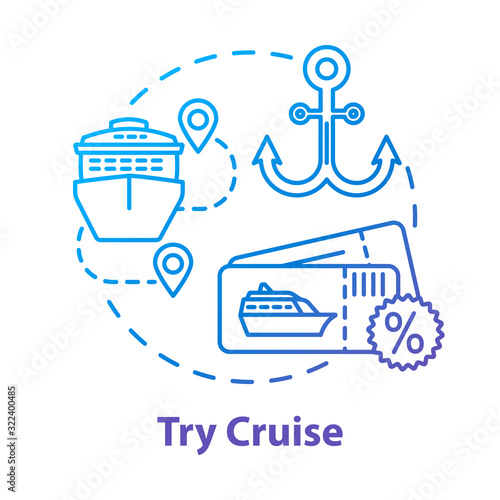 Try cruise concept icon. Luxury tourism, expensive holiday vacation idea thin line illustration. Maritime travel, recreation on ocean liner. Vector isolated outline RGB color drawing