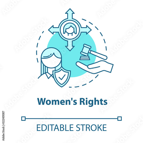 Womens rights turquoise concept icon. Gender justice. Sex discrimination. Women empowerment. Feminist movement idea thin line illustration. Vector isolated outline RGB color drawing. Editable stroke