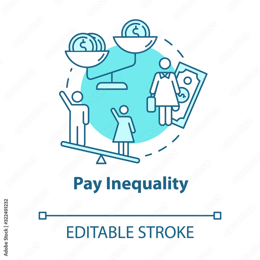 Pay inequality turquoise concept icon. Discrimination. Salary inequity. Workplace fairness. Gender pay gap idea thin line illustration. Vector isolated outline RGB color drawing. Editable stroke