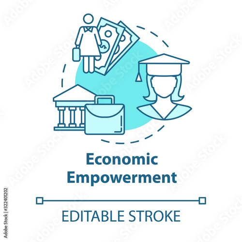 Economic empowerment turquoise concept icon. Career opportunities. Sustainable development. Womens rights idea thin line illustration. Vector isolated outline RGB color drawing. Editable stroke