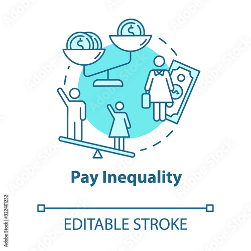 Pay inequality turquoise concept icon. Discrimination. Salary inequity. Workplace fairness. Gender pay gap idea thin line illustration. Vector isolated outline RGB color drawing. Editable stroke