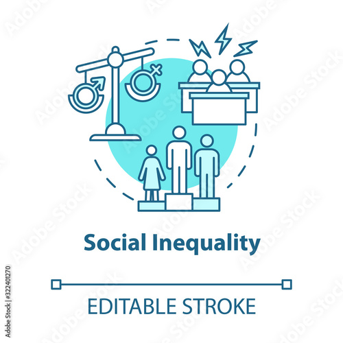 Social inequality turquoise concept icon. Unequal opportunities. Career barrier. Sexism. Human rights idea thin line illustration. Vector isolated outline RGB color drawing. Editable stroke