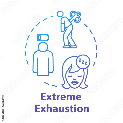 Extreme exhaustion concept icon. Woman without energy. Overwork and burnout. Cold symptom. Chronic weakness. Fatigue idea thin line illustration. Vector isolated outline RGB color drawing