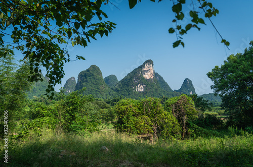 Photography Green karst mountain landscape in Yangshuo