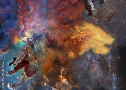 Fototapeta Naklejka Na Ścianę i Meble -  Star forming region somewhere in deep space near pillars of creation. Science fiction wallpaper. Elements of the image were furnished by NASA