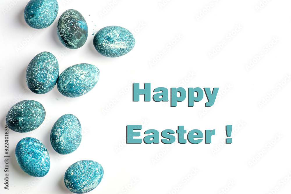 happy easter greeting card, easter eggs in blue, color 2020 happy easter greeting card, easter eggs in blue, color 2020