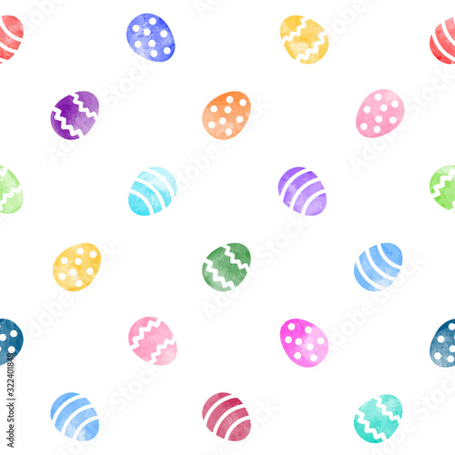 Colorful watercolor Easter, Paschal eggs seamless repeat vector pattern. Painted stylized egg shape, watercolour regular texture, holiday background. Rainbow bright colors colourful template.