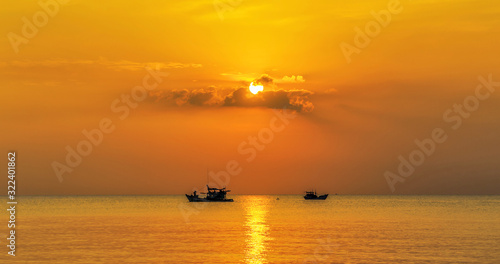 Fishing Boat sea at sunset clouds © Emoji Smileys People