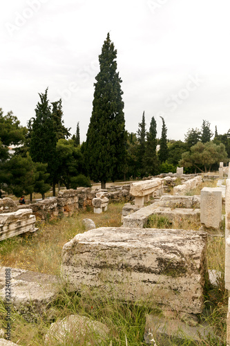 Ancient Greek ruins, columns, building. Acropolis, Athens, Greece. Athens view