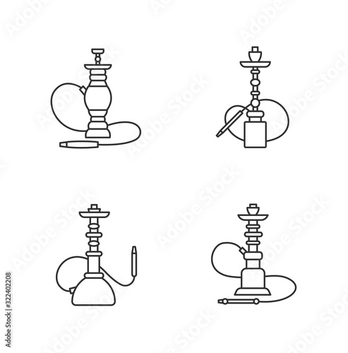 Hookah pixel perfect linear icons set. Nargila option. Sheesha house. Popular souvenir. Customizable thin line contour symbols. Isolated vector outline illustrations. Editable stroke