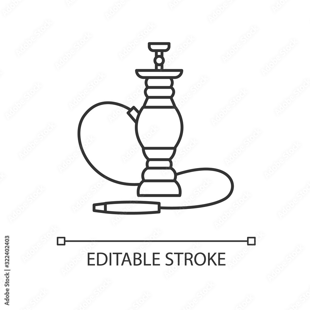 Hookah pixel perfect linear icon. Sheesha house. Smoke pipe and relax indoors. Thin line customizable illustration. Contour symbol. Vector isolated outline drawing. Editable stroke Hookah pixel perfect linear icon. Sheesha house. Smoke pipe and relax indoors. Thin line customizable illustration. Contour symbol. Vector isolated outline drawing. Editable stroke