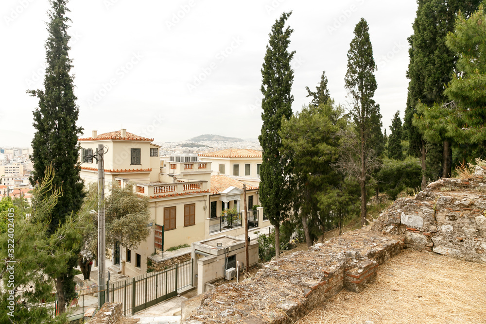 Ancient Greek ruins, columns, building. Acropolis, Athens, Greece. Athens view Ancient Greek ruins, columns, building. Acropolis, Athens, Greece. Athens view